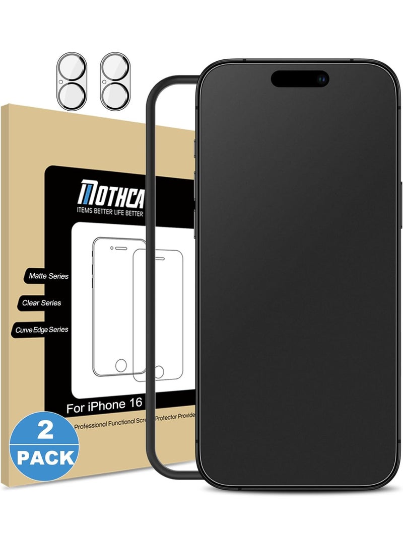 Mothca Matte Screen Protector for iPhone 16 (2 + 2 Pieces) 6.1 Inch, 2x Matte Screen Protector Film 9H + 2x Camera Protection, 2.5D Screen Protector, Anti-Fingerprint - Image 1